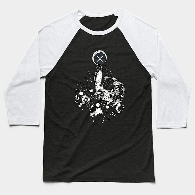 XRP Cryptocurrency Blockchain Tech Astronaut XRP To The Moon Baseball T-Shirt by UNDERGROUNDROOTS